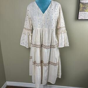 NAOO Nation AK Outfits Women S Dress 3/4 bell sleeve, 3 tiers BOHO peasant